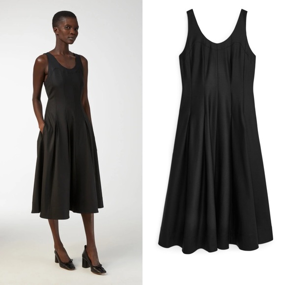 Arket Dresses & Skirts - Arket Stretch Wool Black A-line Midi Dress w/ Pockets 40